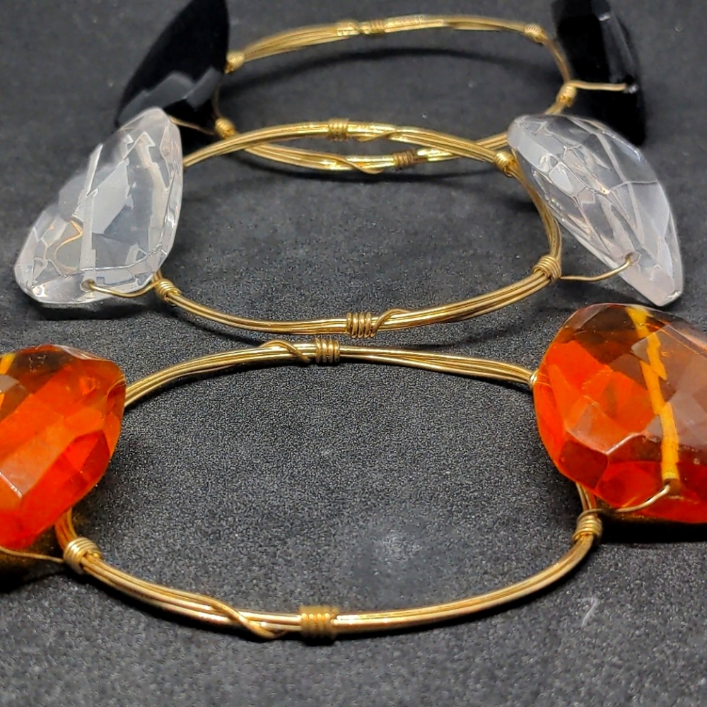 Three Stone Stackable Iridescent Crystal Bangle - image 1